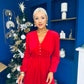 Doireann Pearl Button Velvet Midi Dress Red Pre Order Arriving 28 Nov