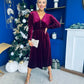 Doireann Pearl Button Velvet Midi Dress Wine Pre Order Arriving 28 Nov