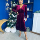 Doireann Pearl Button Velvet Midi Dress Wine Pre Order Arriving 28 Nov