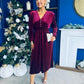 Doireann Pearl Button Velvet Midi Dress Wine Pre Order Arriving 28 Nov
