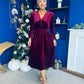 Doireann Pearl Button Velvet Midi Dress Wine Pre Order Arriving 28 Nov