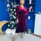 Doireann Pearl Button Velvet Midi Dress Wine Pre Order Arriving 28 Nov