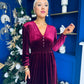 Doireann Pearl Button Velvet Midi Dress Wine Pre Order Arriving 28 Nov