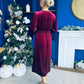 Doireann Pearl Button Velvet Midi Dress Wine Pre Order Arriving 28 Nov