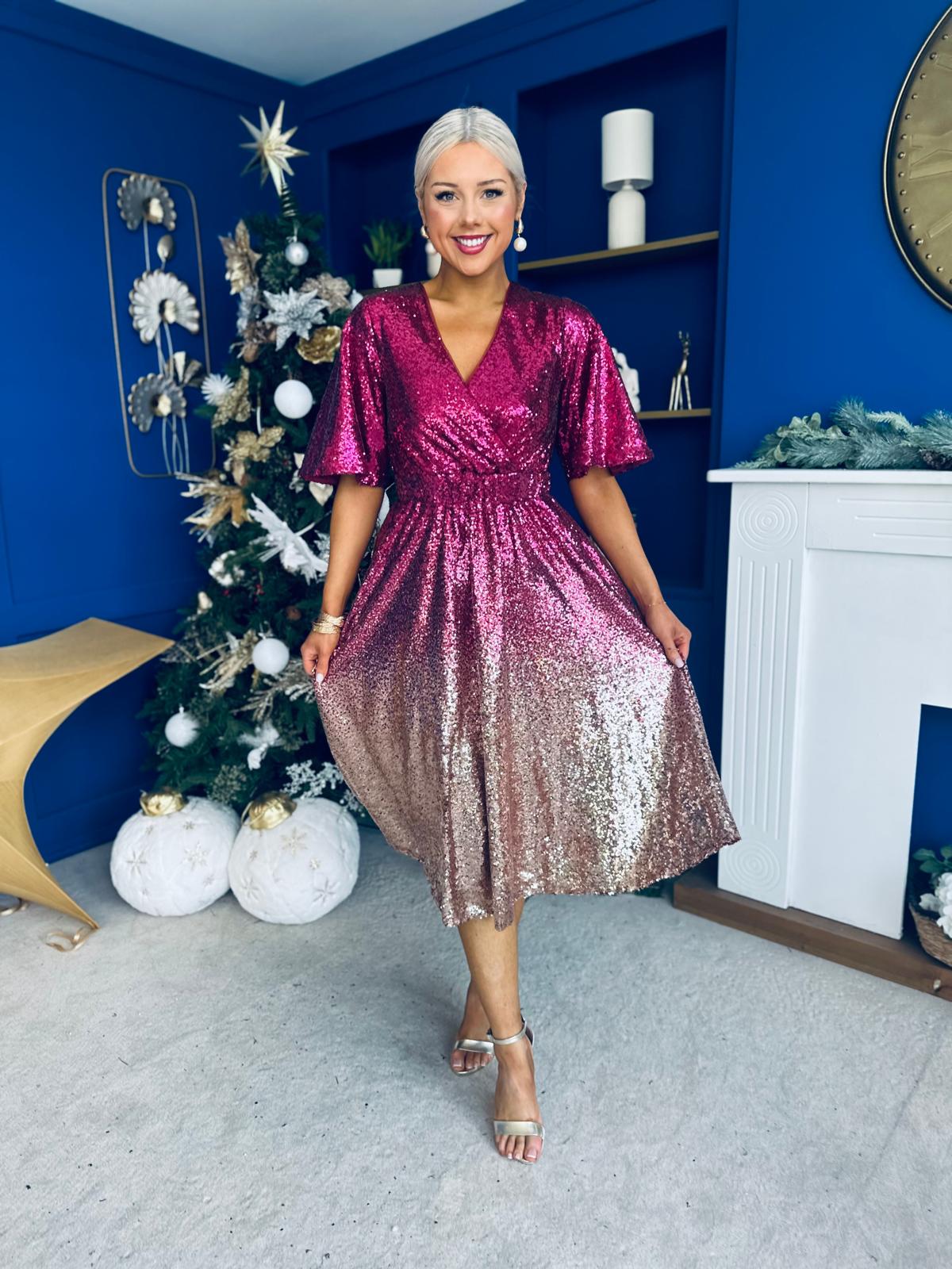 Sophie Ombre Sequin Occasion Dress