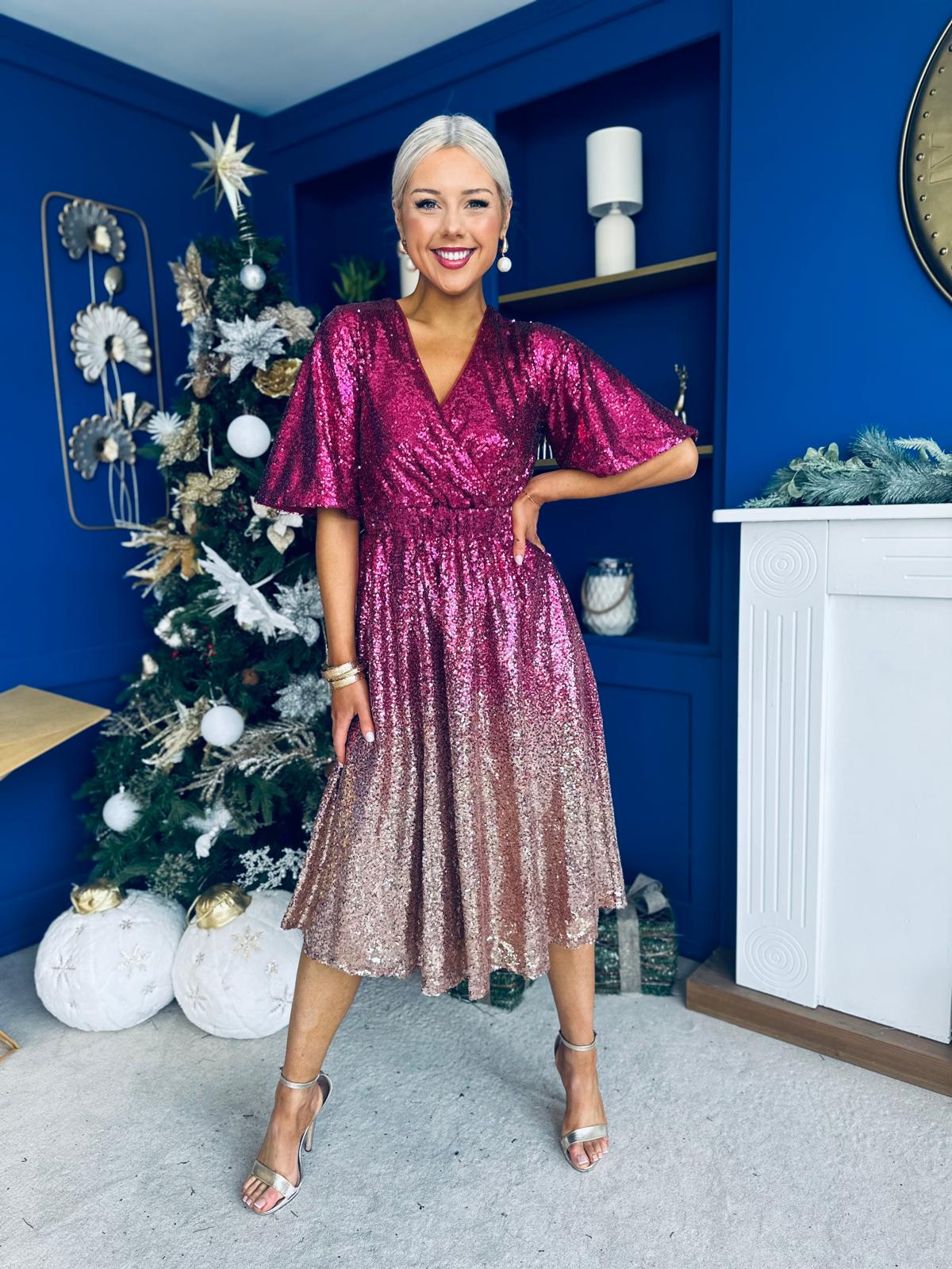 Sophie Ombre Sequin Occasion Dress