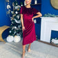Marissa Studded Leaf Detail Velvet Dress Wine