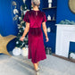Marissa Studded Leaf Detail Velvet Dress Wine