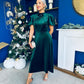 Robyn Pearl Detailed Velvet Midi Dress Forest