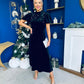 Robyn Pearl Detailed Velvet Midi Dress Black