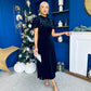 Robyn Pearl Detailed Velvet Midi Dress Black