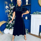 Robyn Pearl Detailed Velvet Midi Dress Black