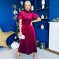 Robyn Pearl Detailed Velvet Midi Dress Wine