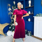 Robyn Pearl Detailed Velvet Midi Dress Wine