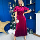 Robyn Pearl Detailed Velvet Midi Dress Wine