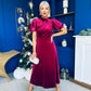 Robyn Pearl Detailed Velvet Midi Dress Wine