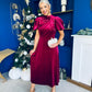 Robyn Pearl Detailed Velvet Midi Dress Wine