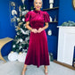 Robyn Pearl Detailed Velvet Midi Dress Wine