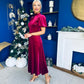 Robyn Pearl Detailed Velvet Midi Dress Wine