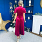Robyn Pearl Detailed Velvet Midi Dress Wine