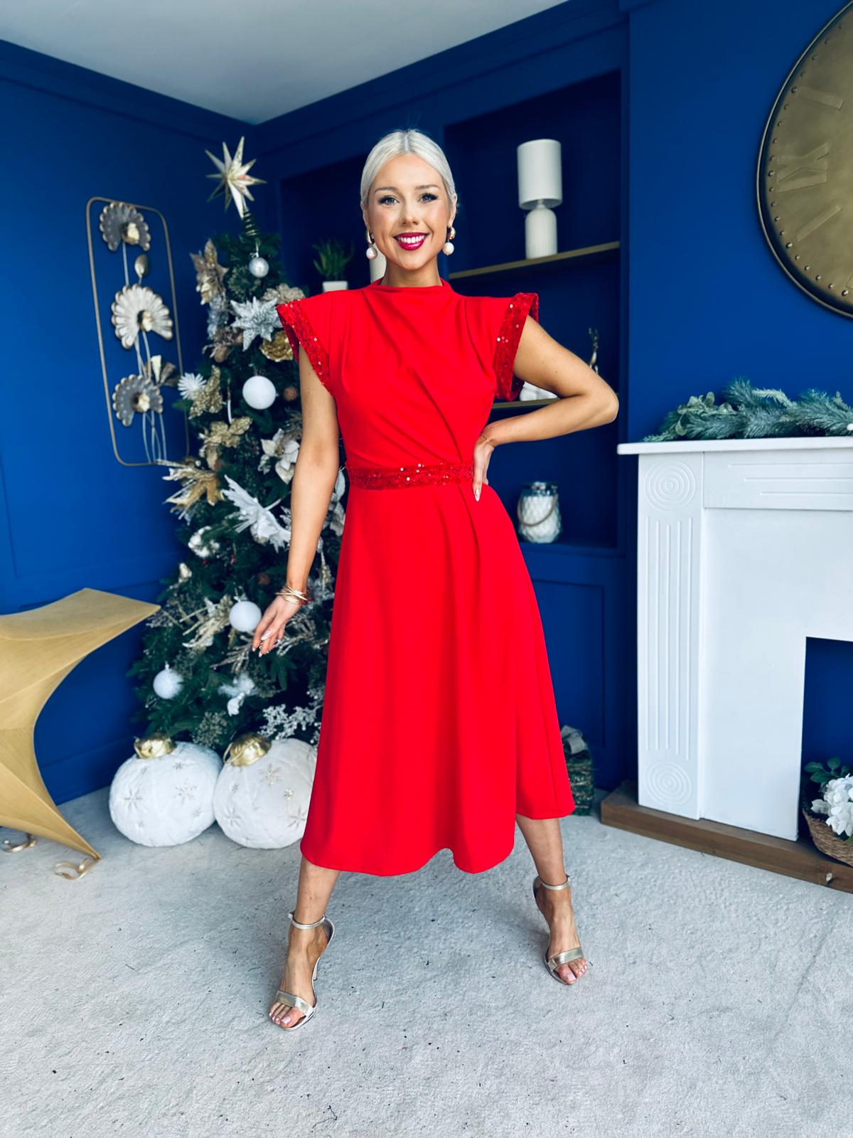 Cassidy Sequin Detailed Midi Dress Red