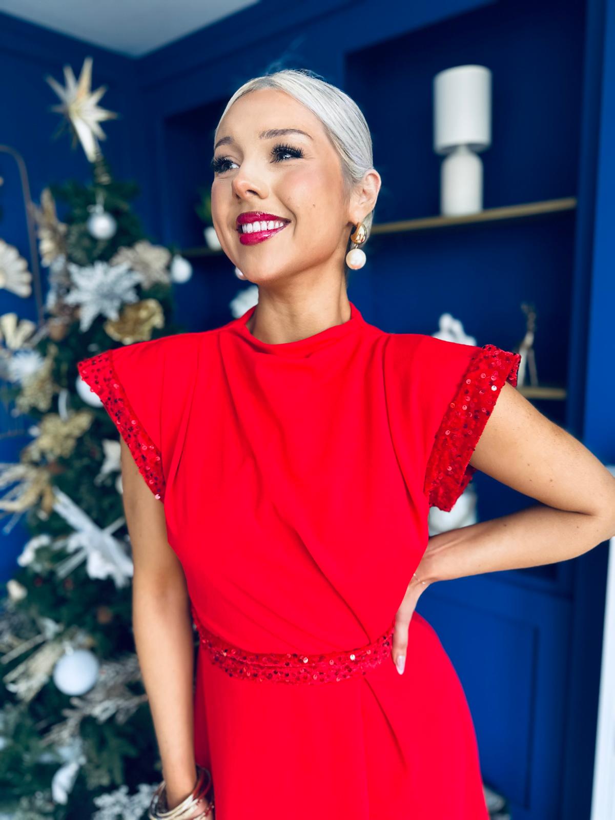 Cassidy Sequin Detailed Midi Dress Red