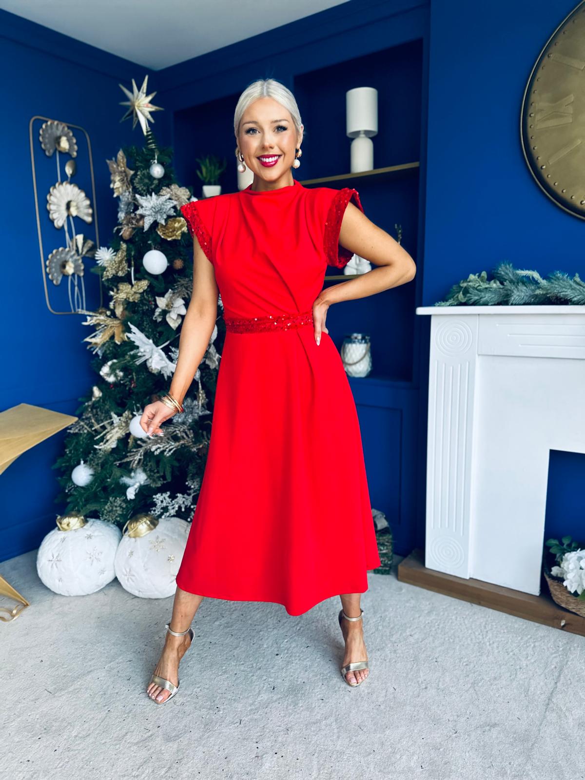 Cassidy Sequin Detailed Midi Dress Red