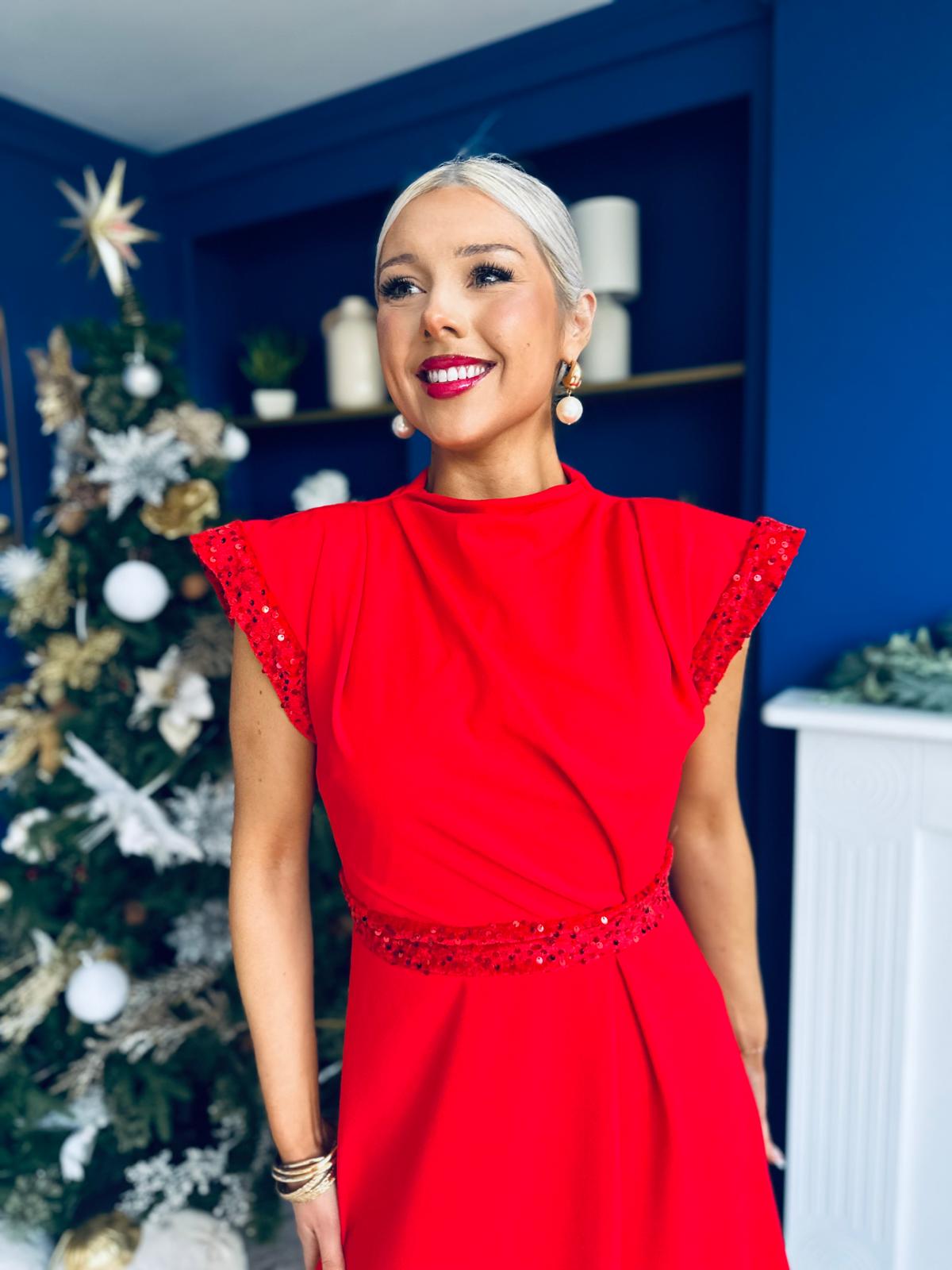 Cassidy Sequin Detailed Midi Dress Red