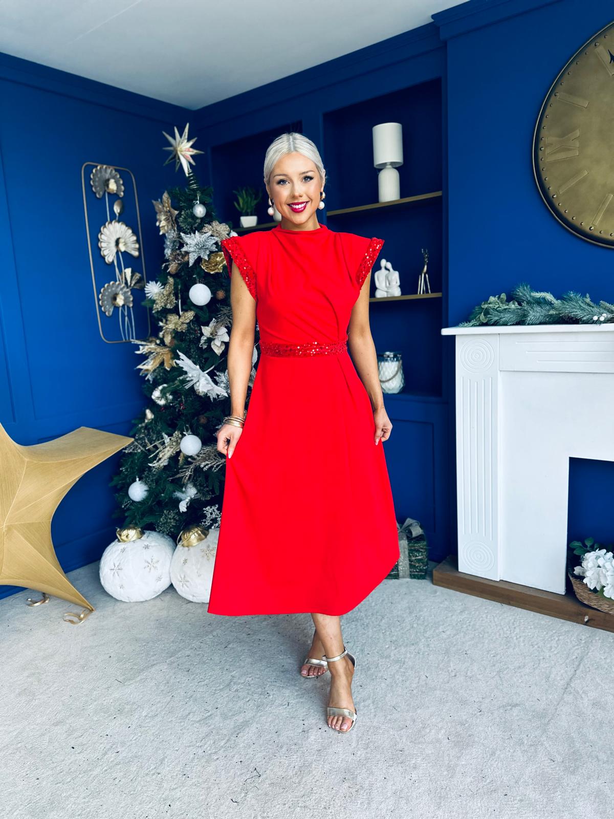 Cassidy Sequin Detailed Midi Dress Red