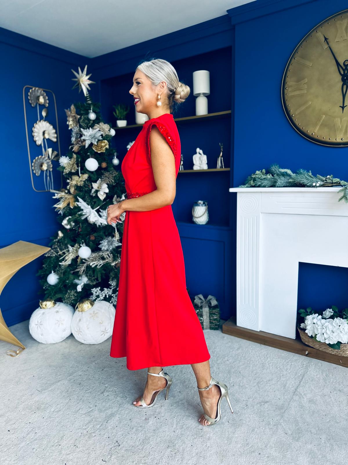 Cassidy Sequin Detailed Midi Dress Red