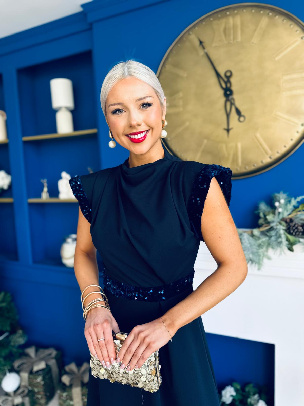 Cassidy Sequin Detailed Midi Dress Navy