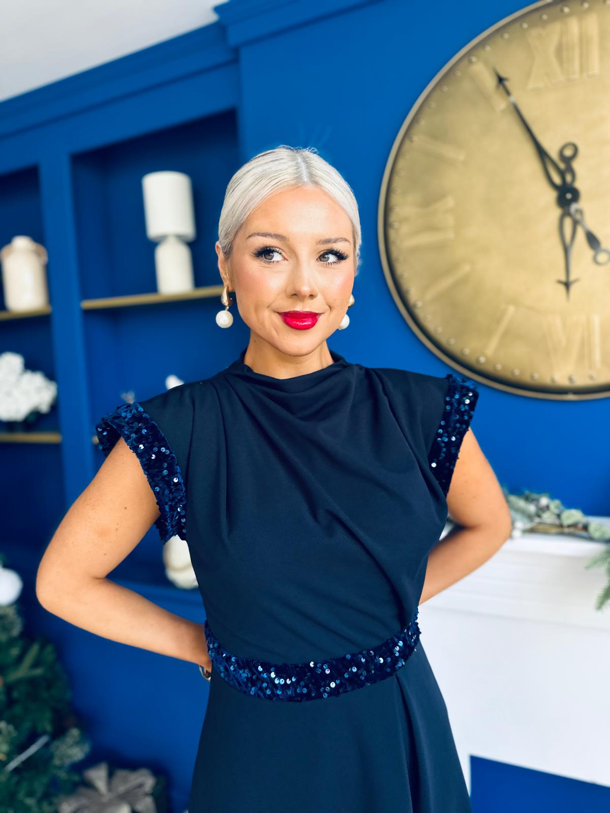 Cassidy Sequin Detailed Midi Dress Navy