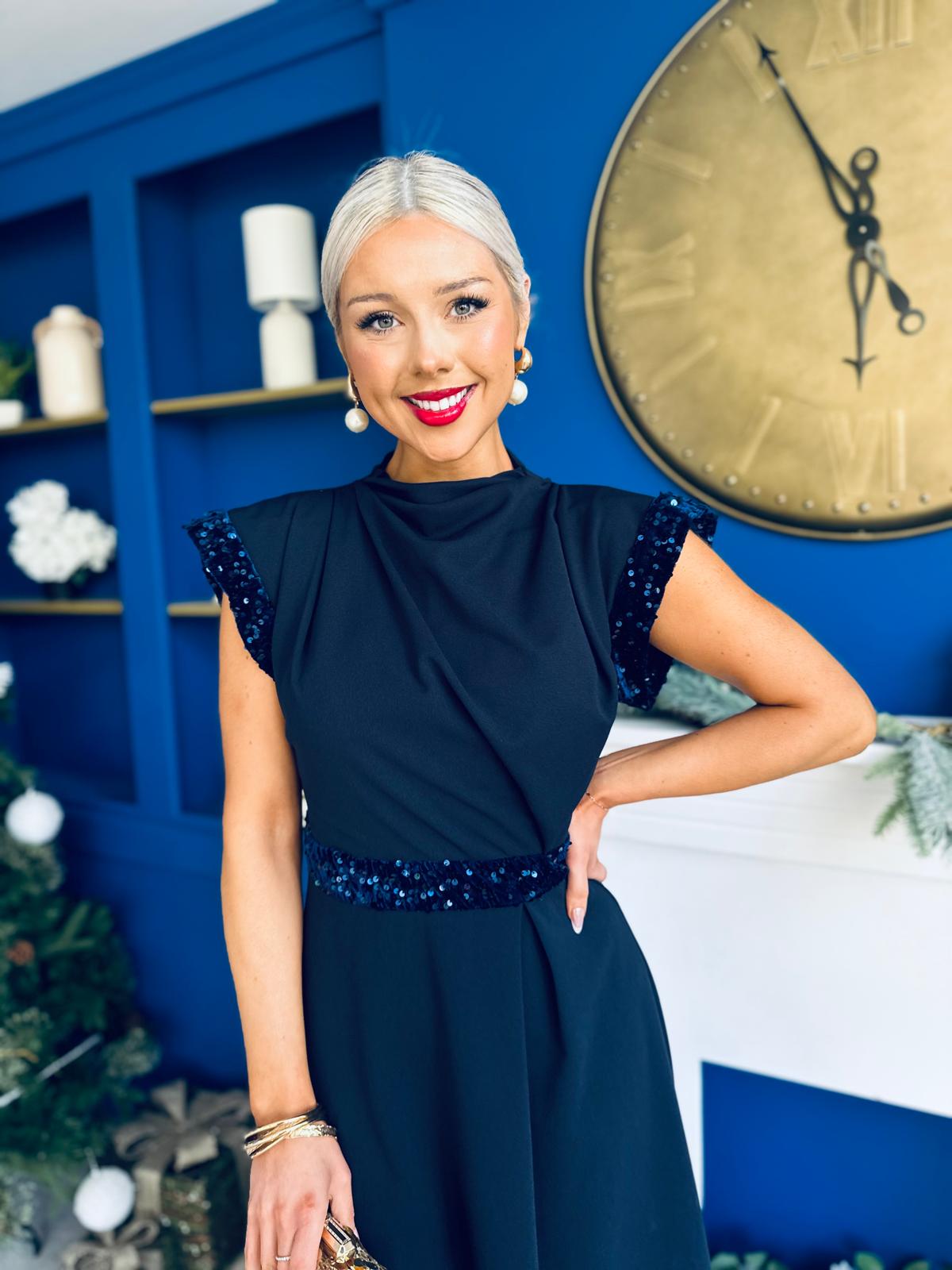 Cassidy Sequin Detailed Midi Dress Navy