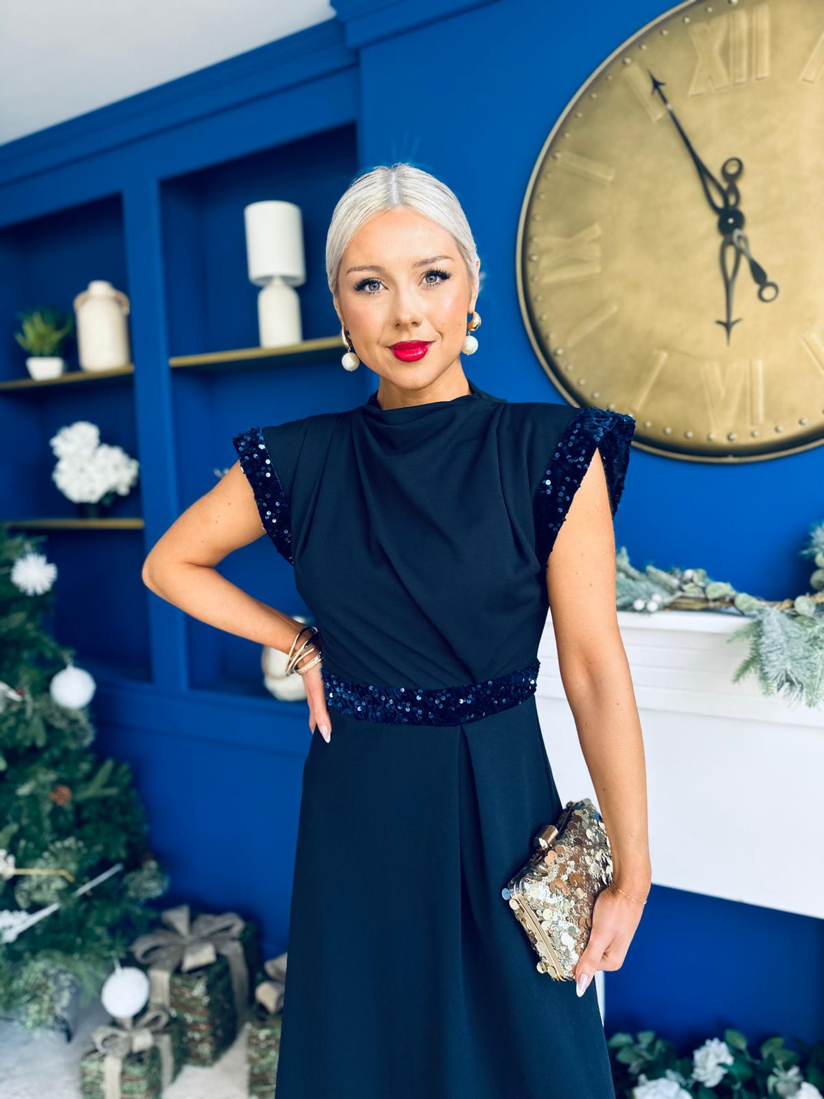 Cassidy Sequin Detailed Midi Dress Navy