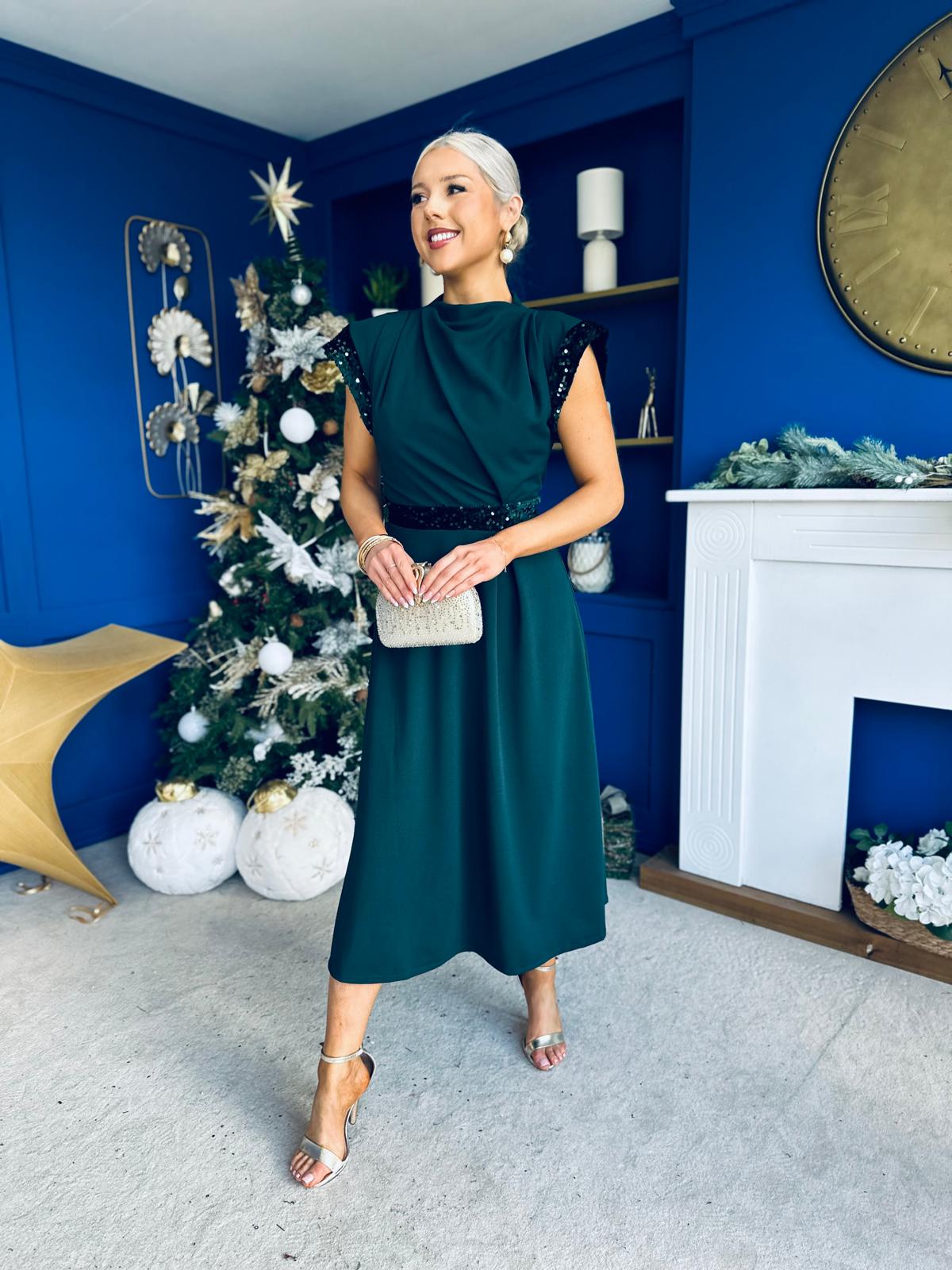 Cassidy Sequin Detailed Midi Dress Forest