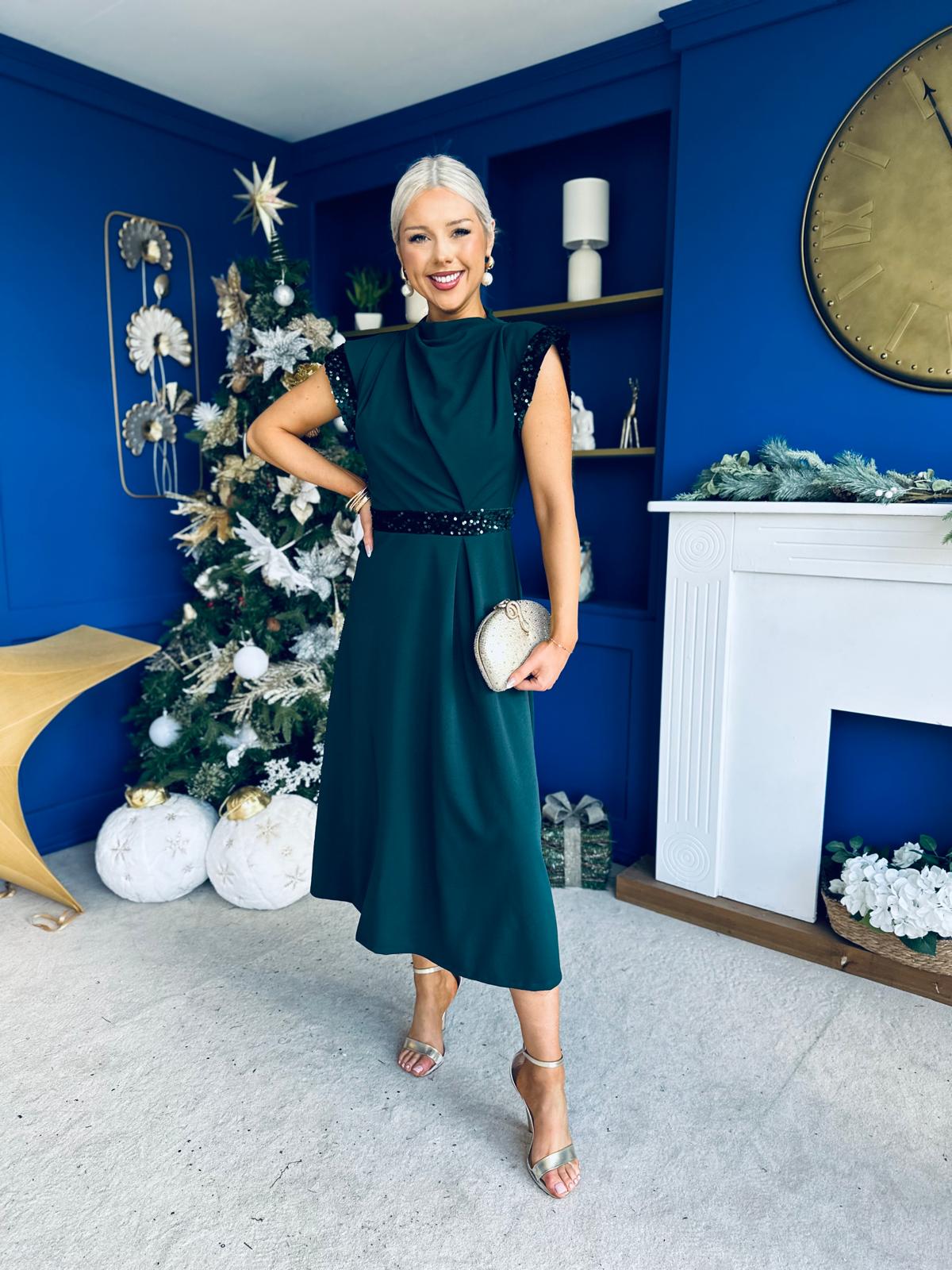 Cassidy Sequin Detailed Midi Dress Forest