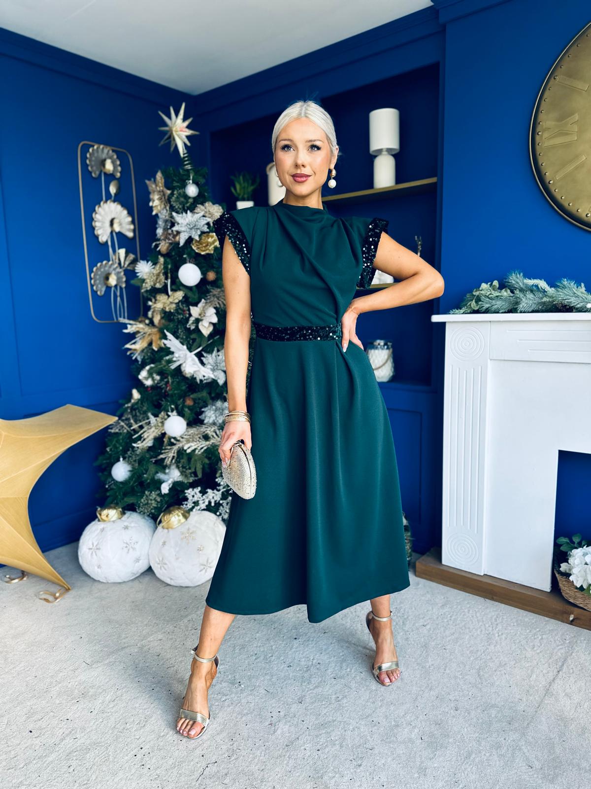 Cassidy Sequin Detailed Midi Dress Forest