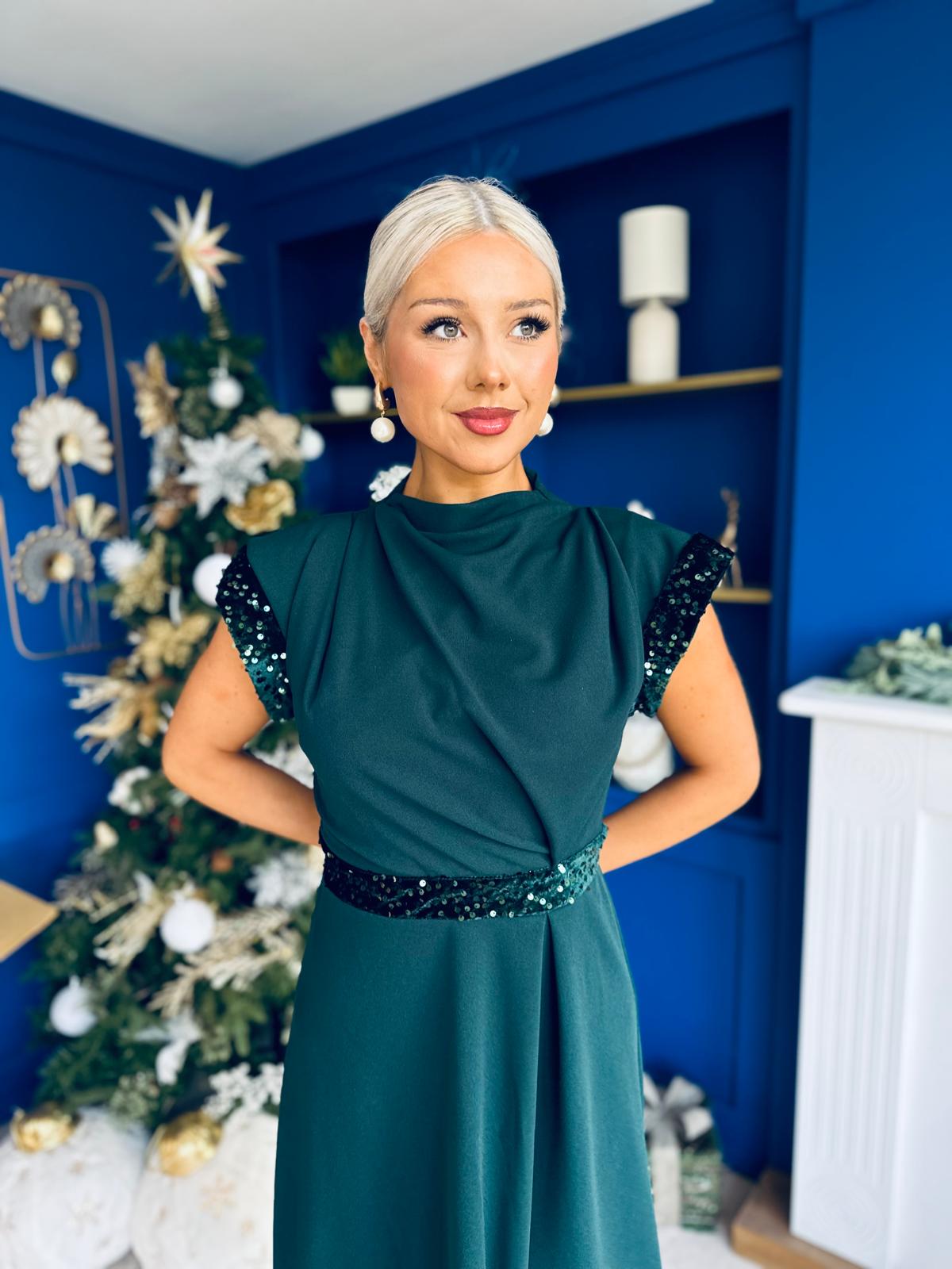 Cassidy Sequin Detailed Midi Dress Forest