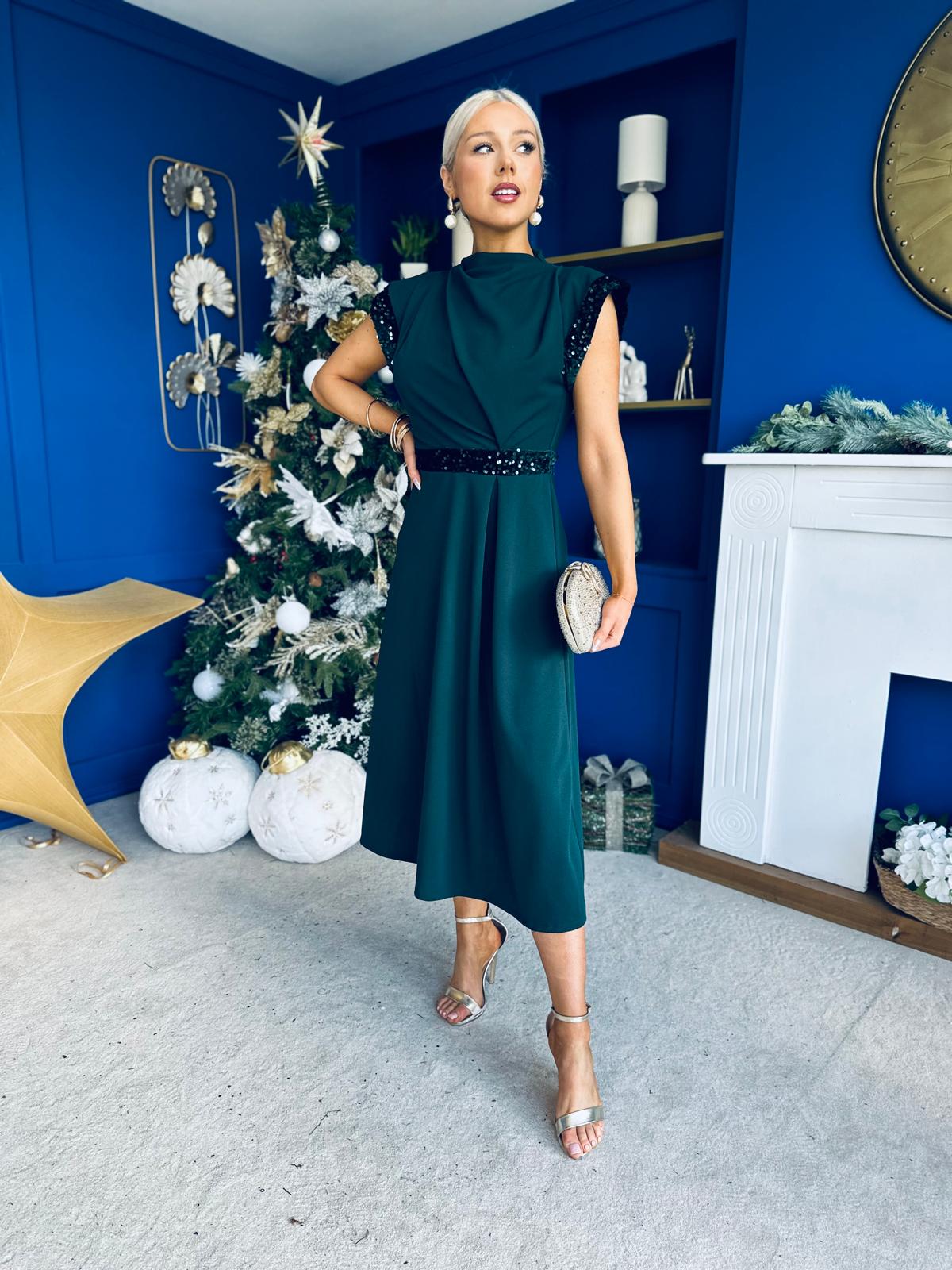 Cassidy Sequin Detailed Midi Dress Forest