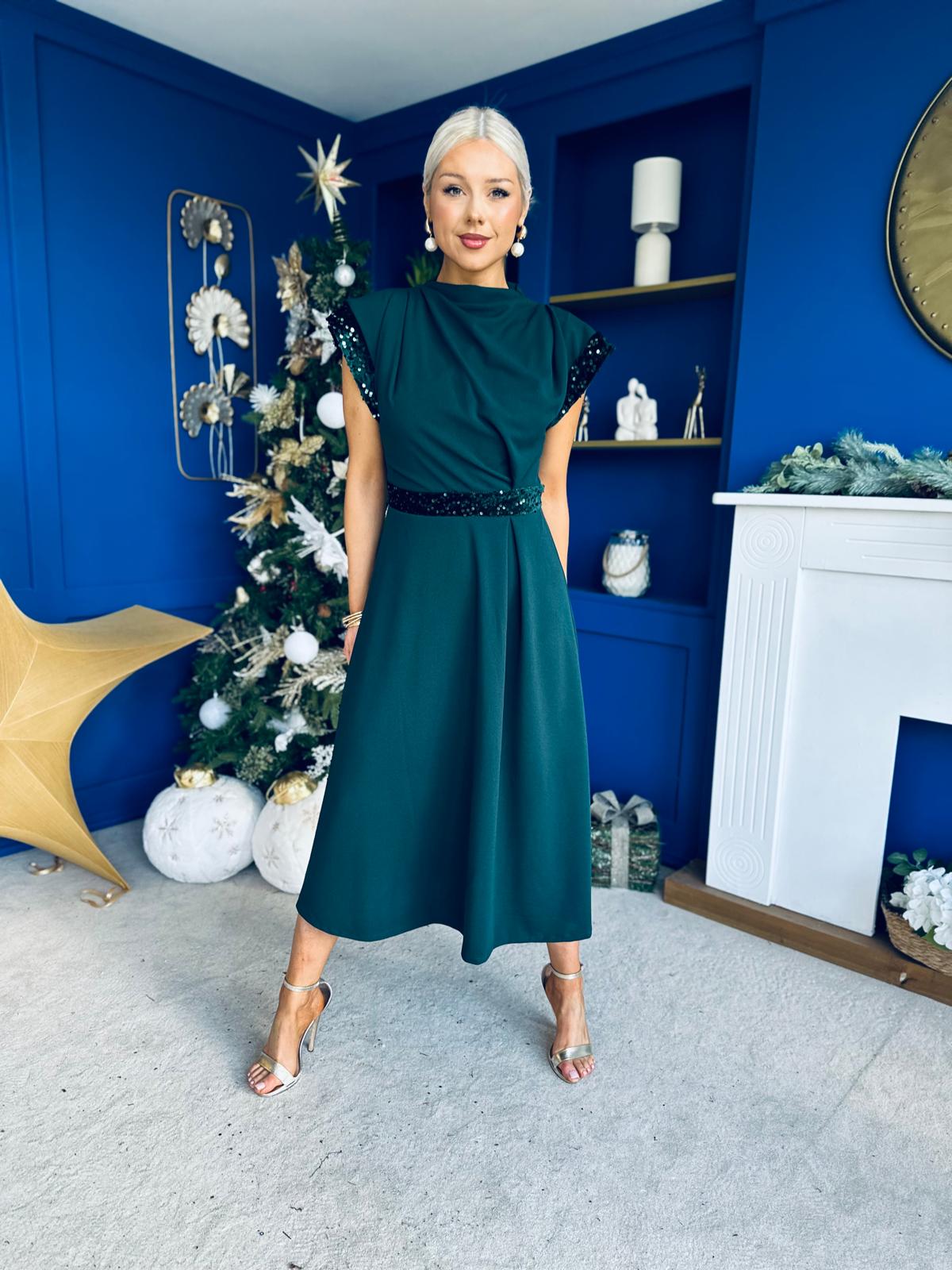 Cassidy Sequin Detailed Midi Dress Forest