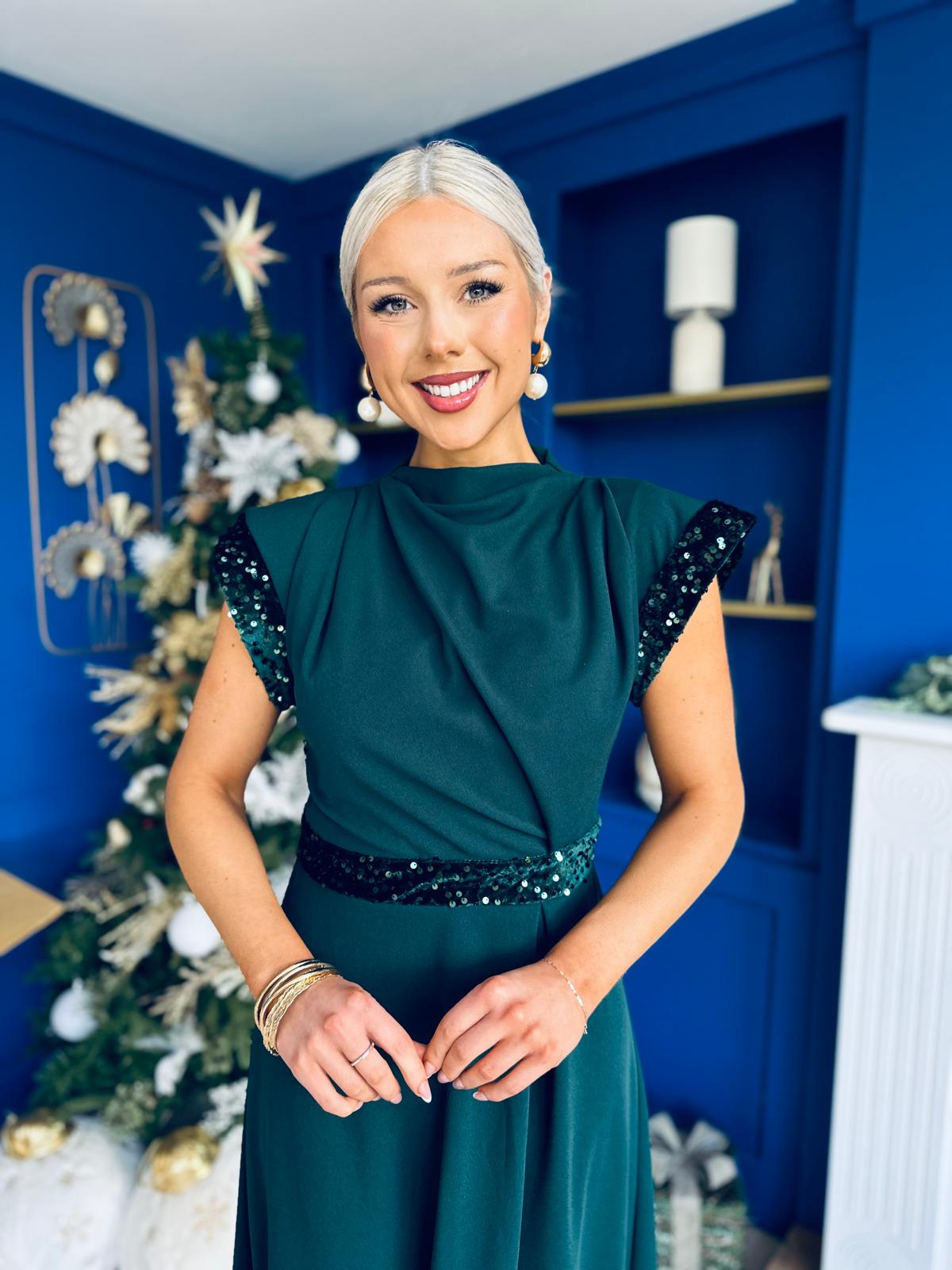 Cassidy Sequin Detailed Midi Dress Forest