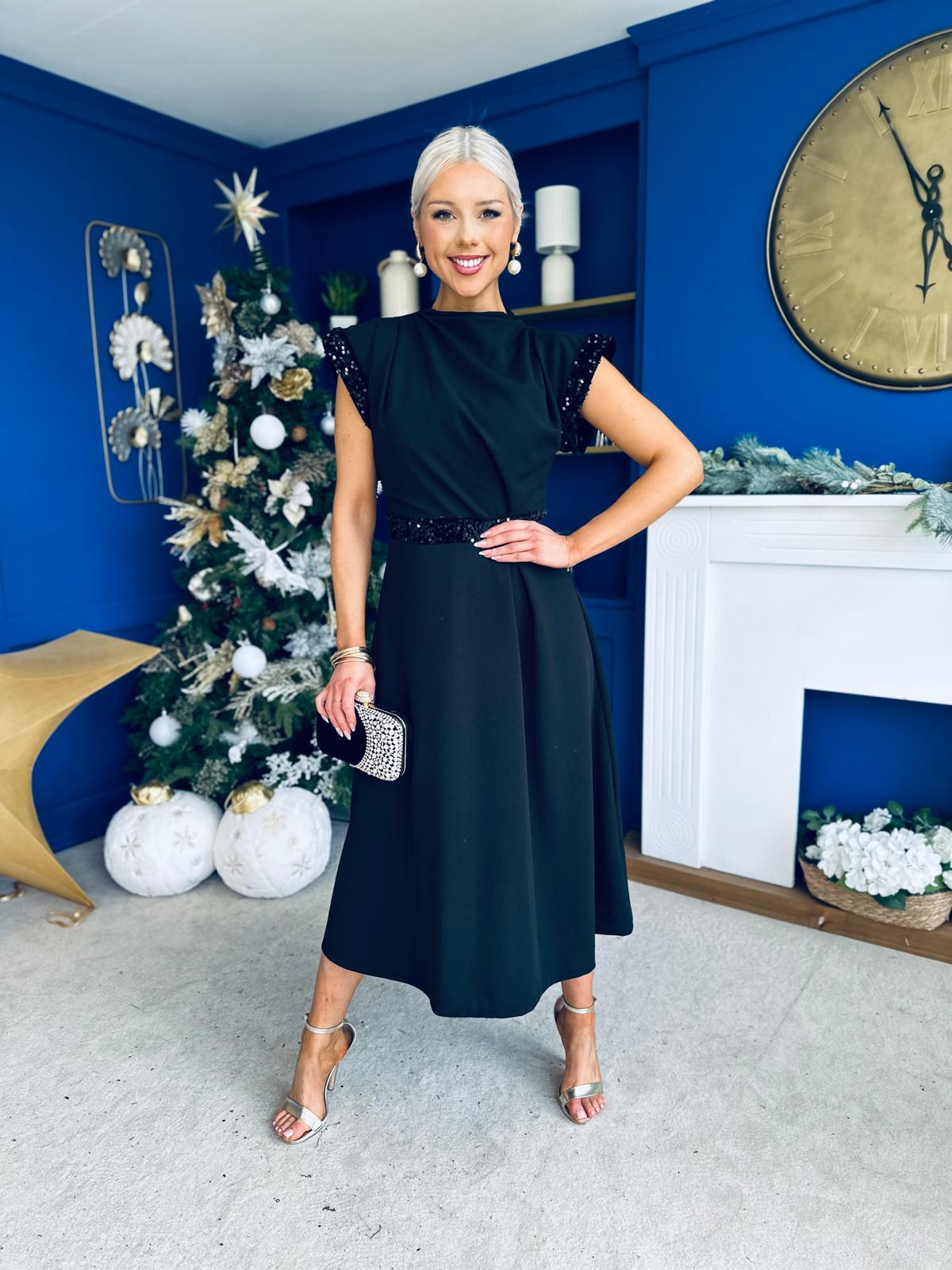 Cassidy Sequin Detailed Midi Dress Black