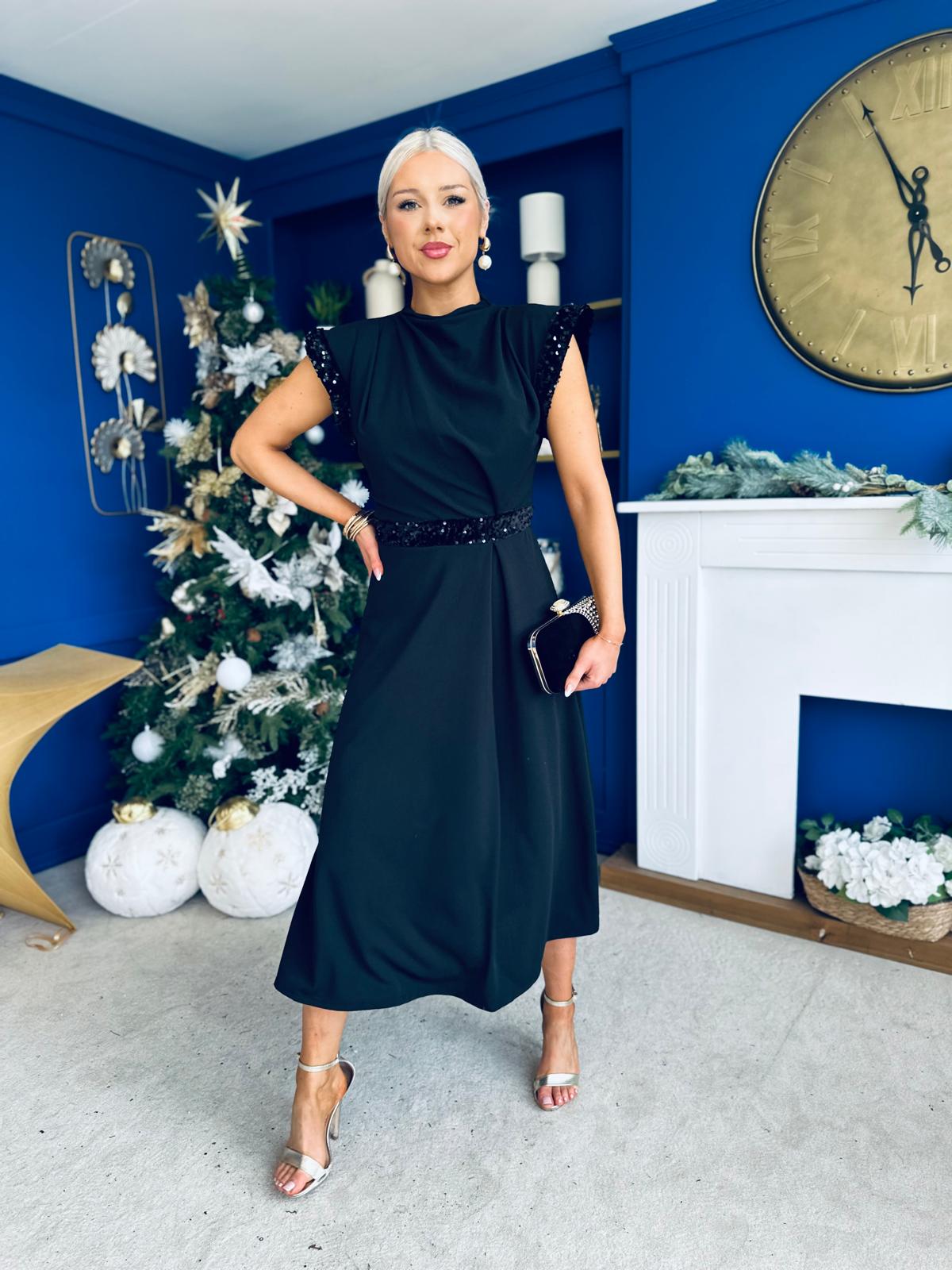 Cassidy Sequin Detailed Midi Dress Black