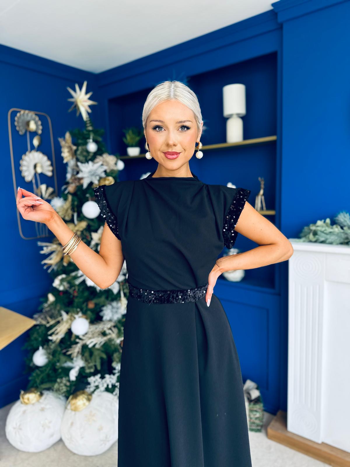 Cassidy Sequin Detailed Midi Dress Black