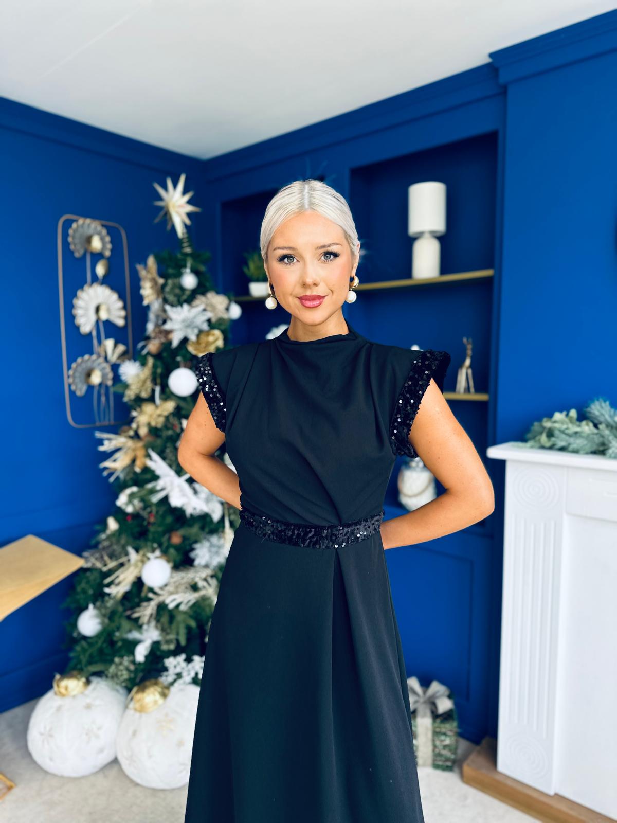 Cassidy Sequin Detailed Midi Dress Black