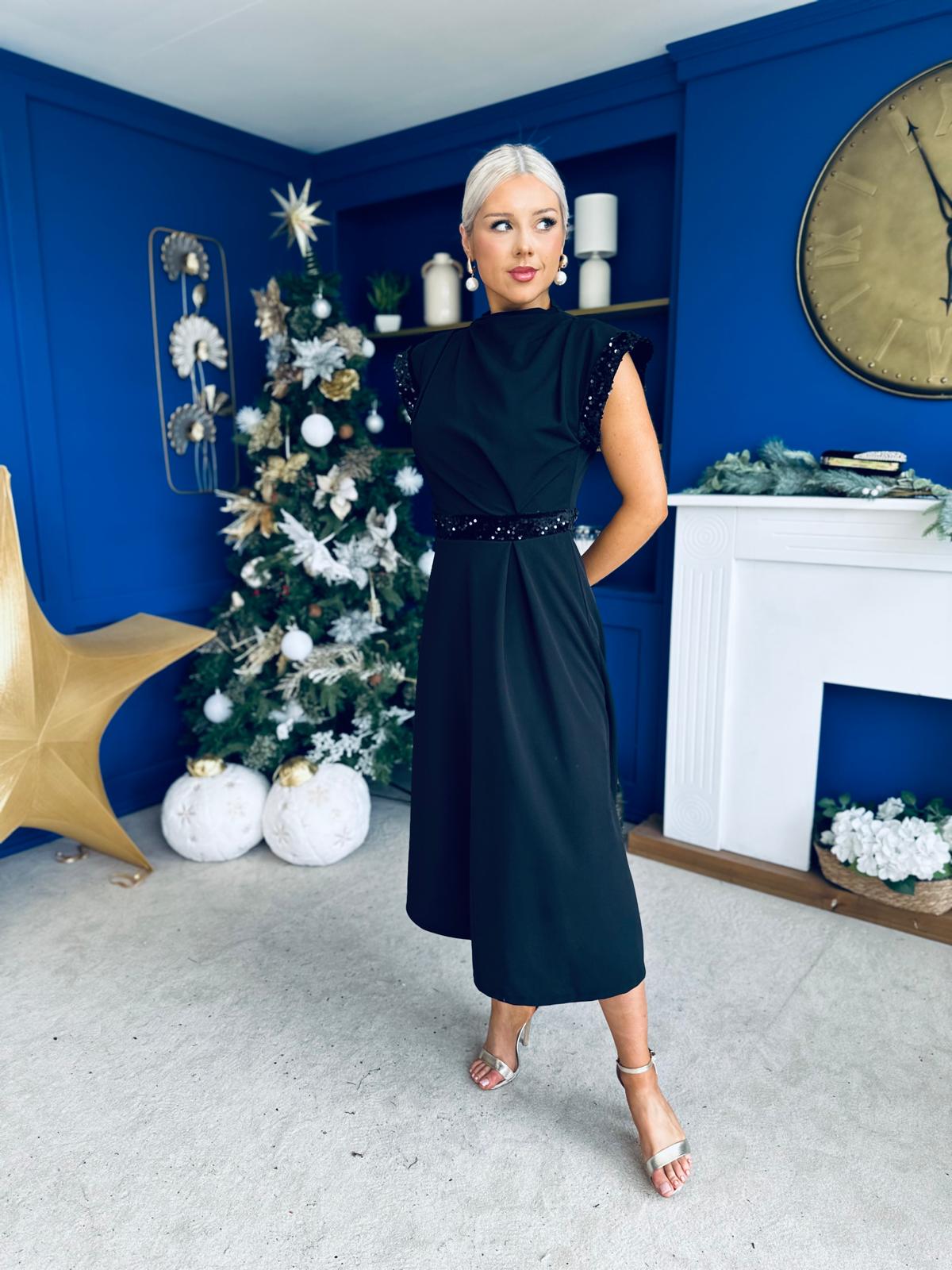 Cassidy Sequin Detailed Midi Dress Black