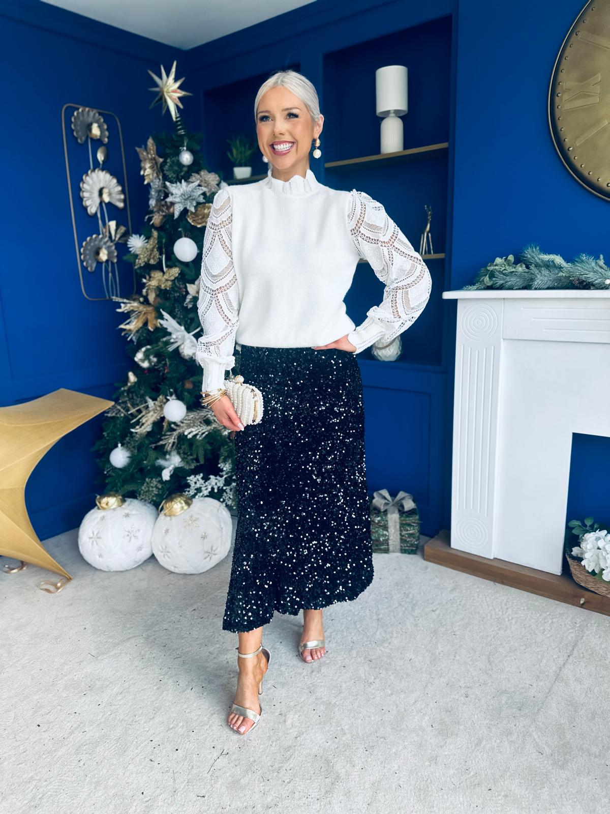 Suzanne Sequin Detailed Jumper Cream