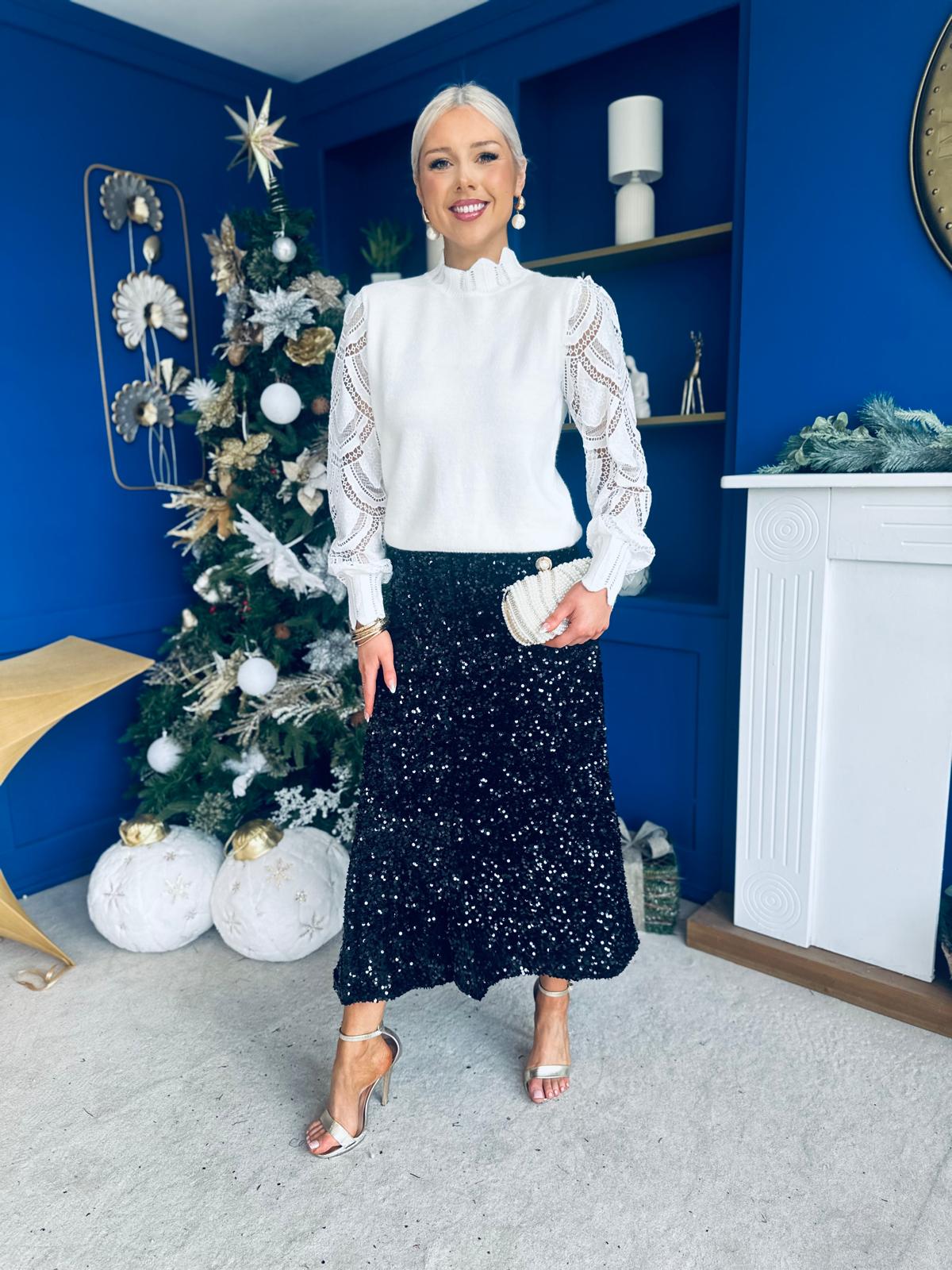 Suzanne Sequin Detailed Jumper Cream