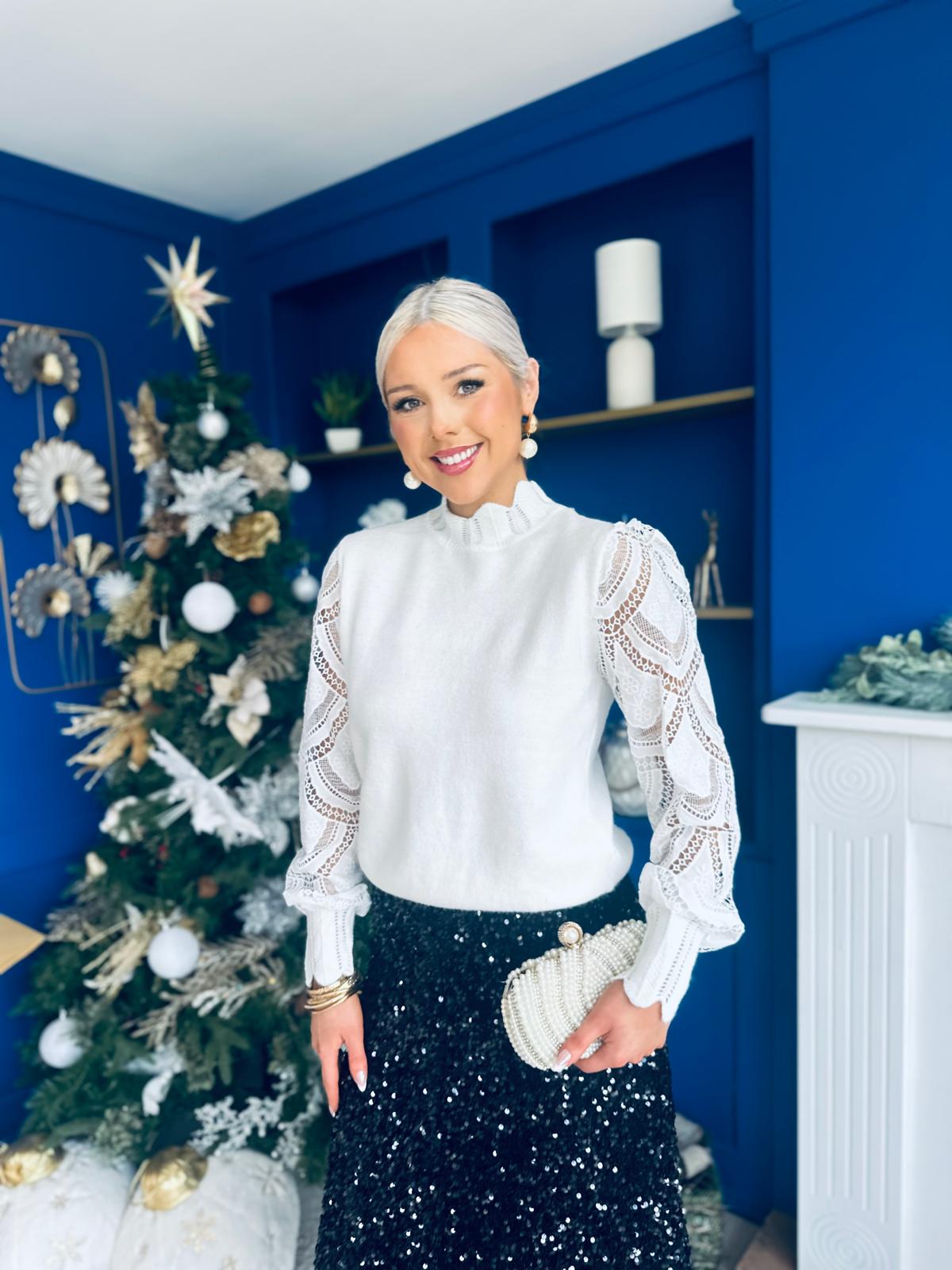 Suzanne Sequin Detailed Jumper Cream