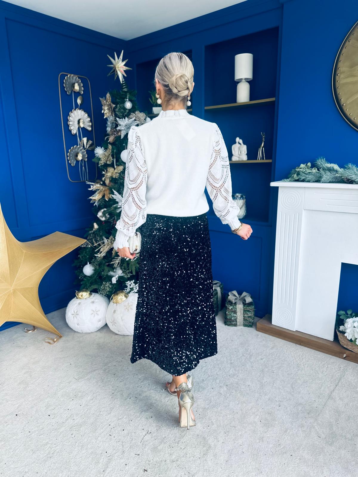 Suzanne Sequin Detailed Jumper Cream